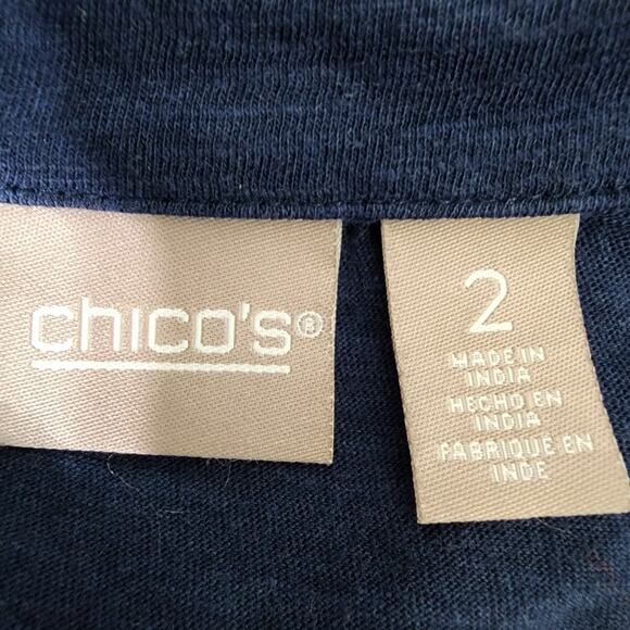 Chico's Womens Top Knit Button 3/4 Tab Sleeve Blue Pockets Collared Size 2 Large - Picture 7 of 10